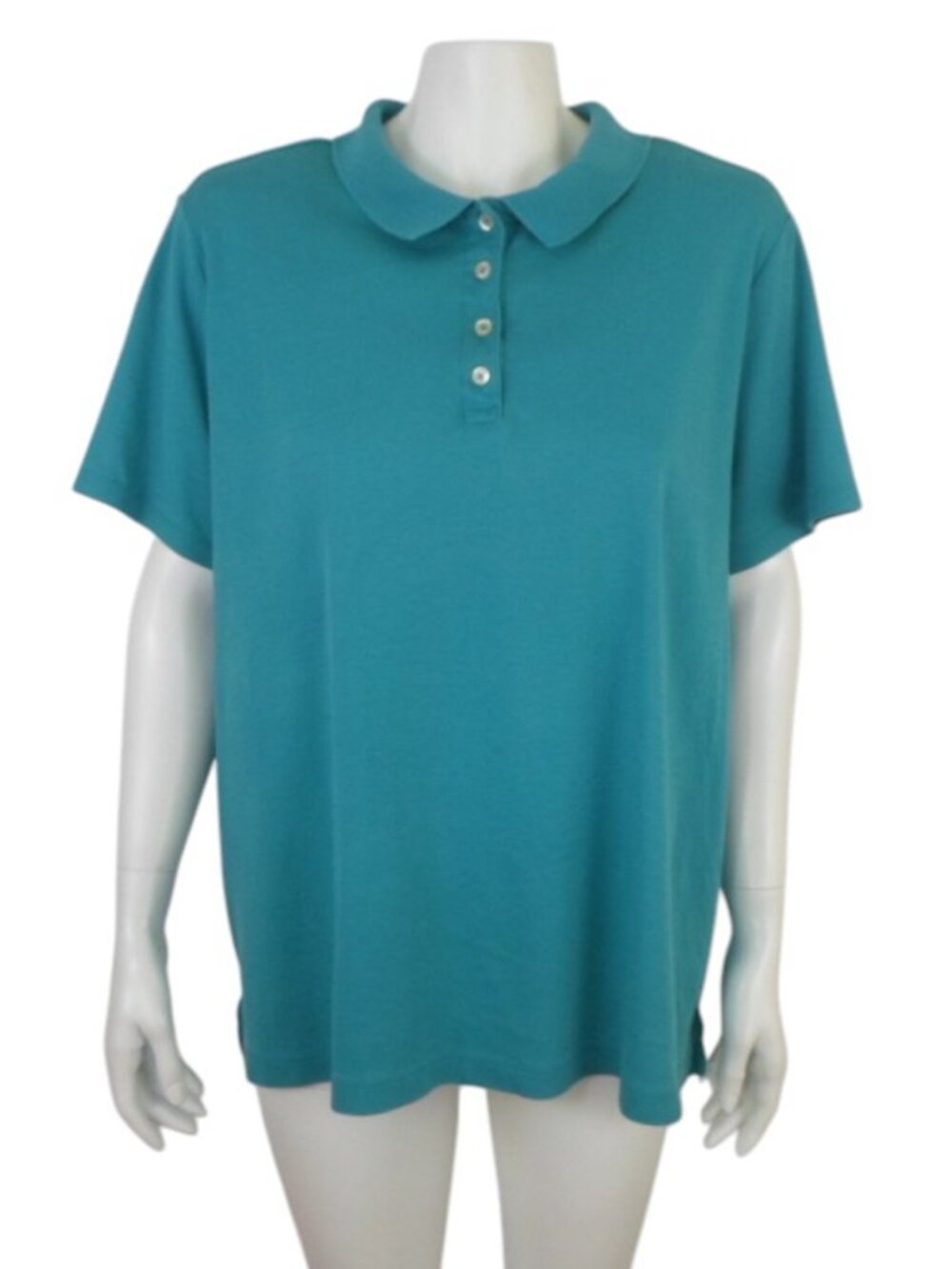 Lands End Turquoise Green Pima Cotton Short Sleeve Polo Shirt Womens